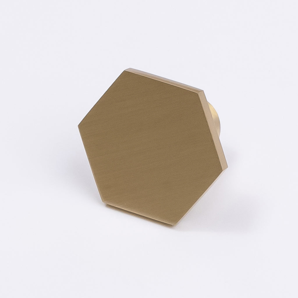 Brushed Brass Hexagonal Cabinet Knob - Rosalind
