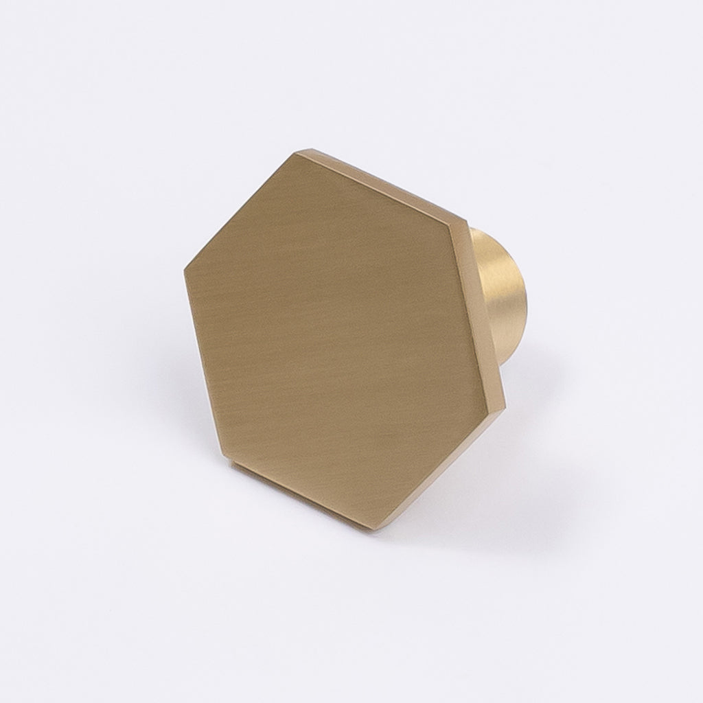 Brushed Brass Hexagonal Cabinet Knob - Rosalind