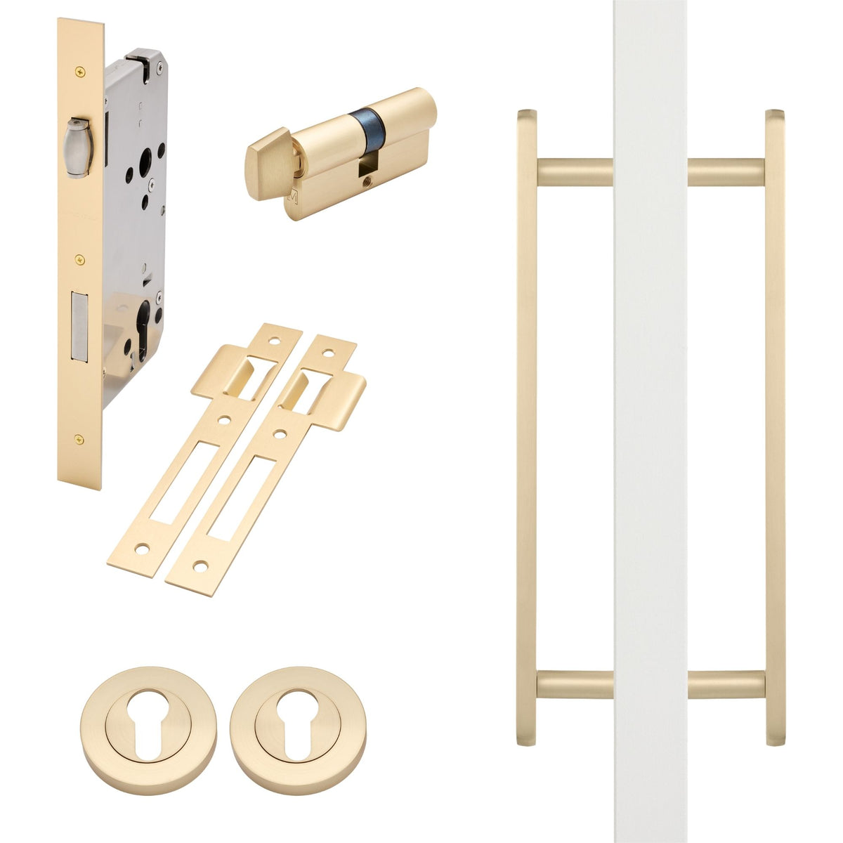 Satin Brass Roller Lock Kit - Imogen Pull