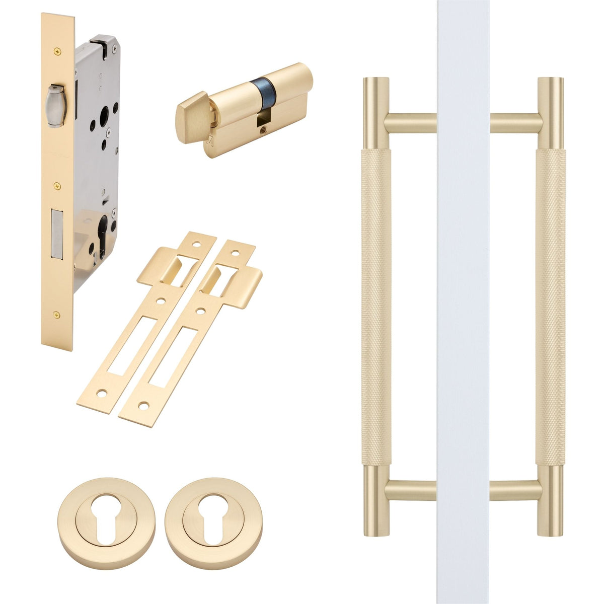 Satin Brass Roller Lock Kit - Charmian Pull