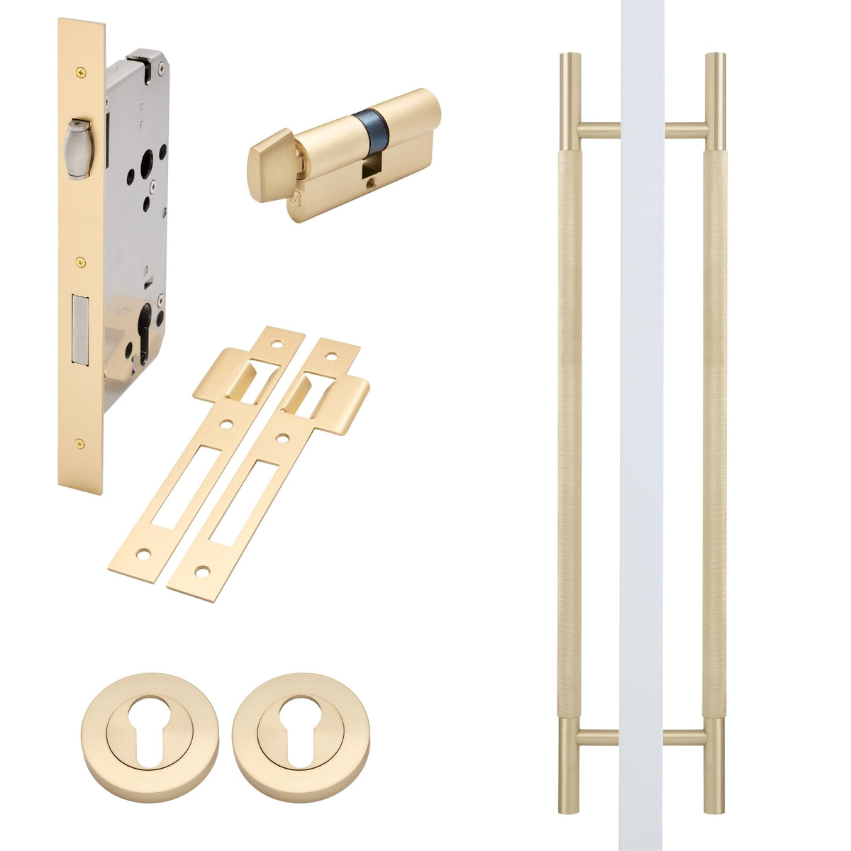 Satin Brass Roller Lock Kit - Charmian Pull