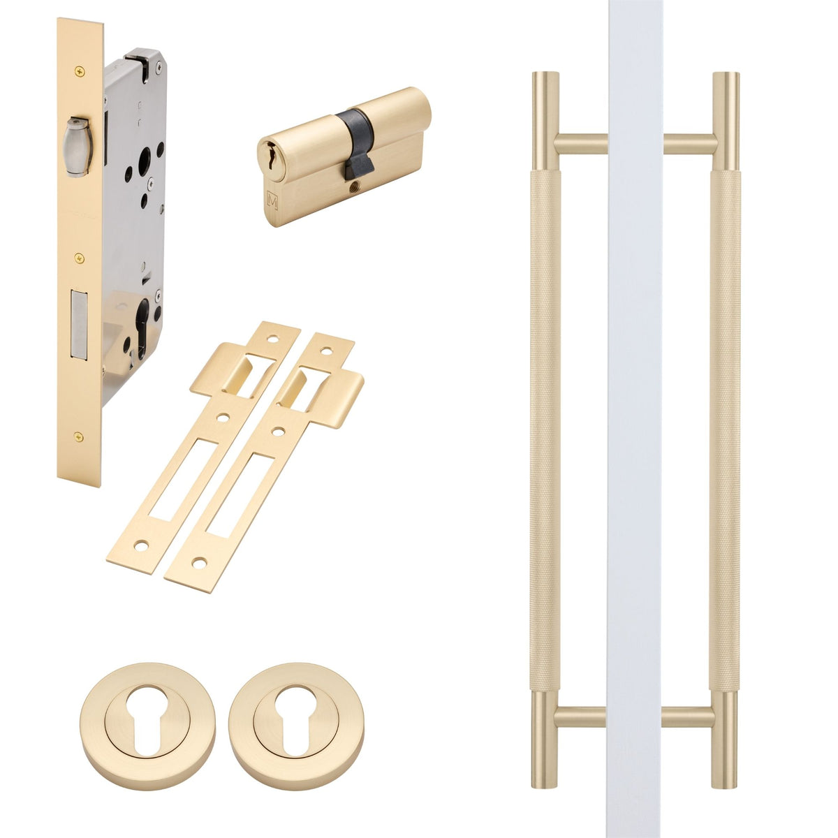 Satin Brass Roller Lock Kit - Charmian Pull