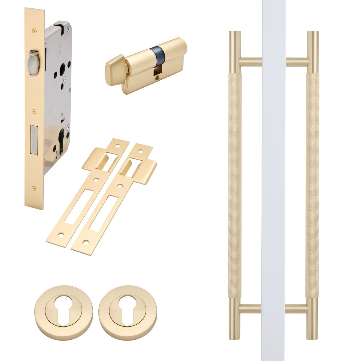 Satin Brass Roller Lock Kit - Charmian Pull