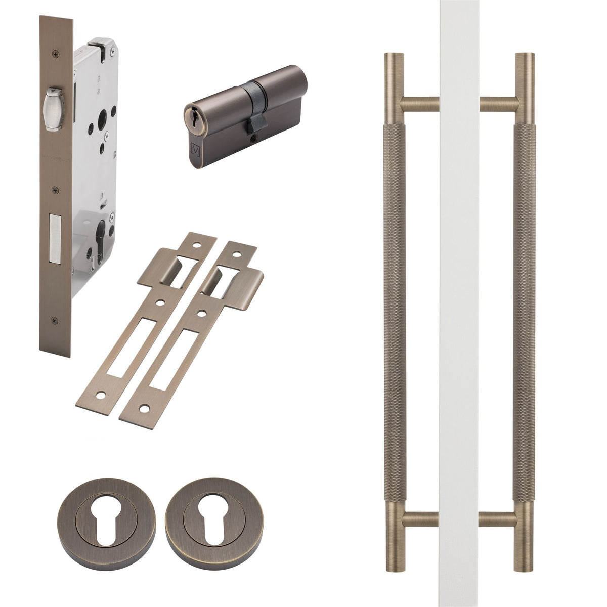 Aged Brass Roller Lock Kit - Charmian Pull