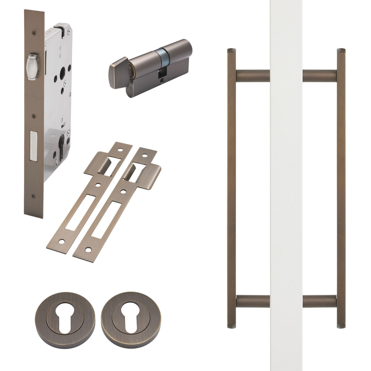 Aged Brass Roller Lock Kit - Imogen Pull