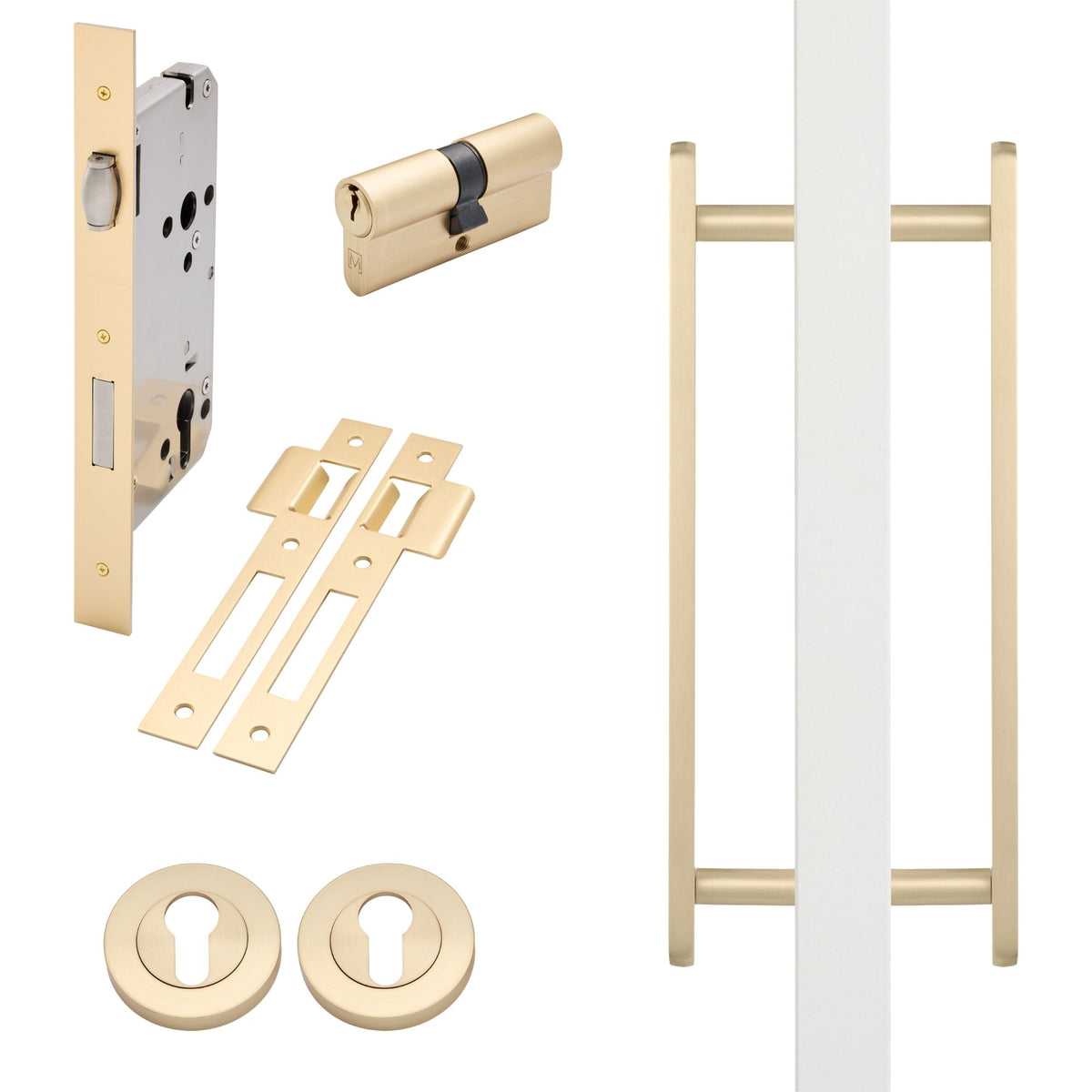 Satin Brass Roller Lock Kit - Imogen Pull