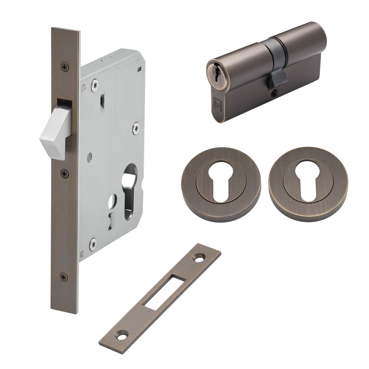 Aged Brass Sliding Door Lock Kit