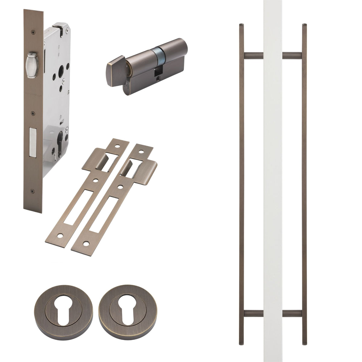 Aged Brass Roller Lock Kit - Imogen Pull