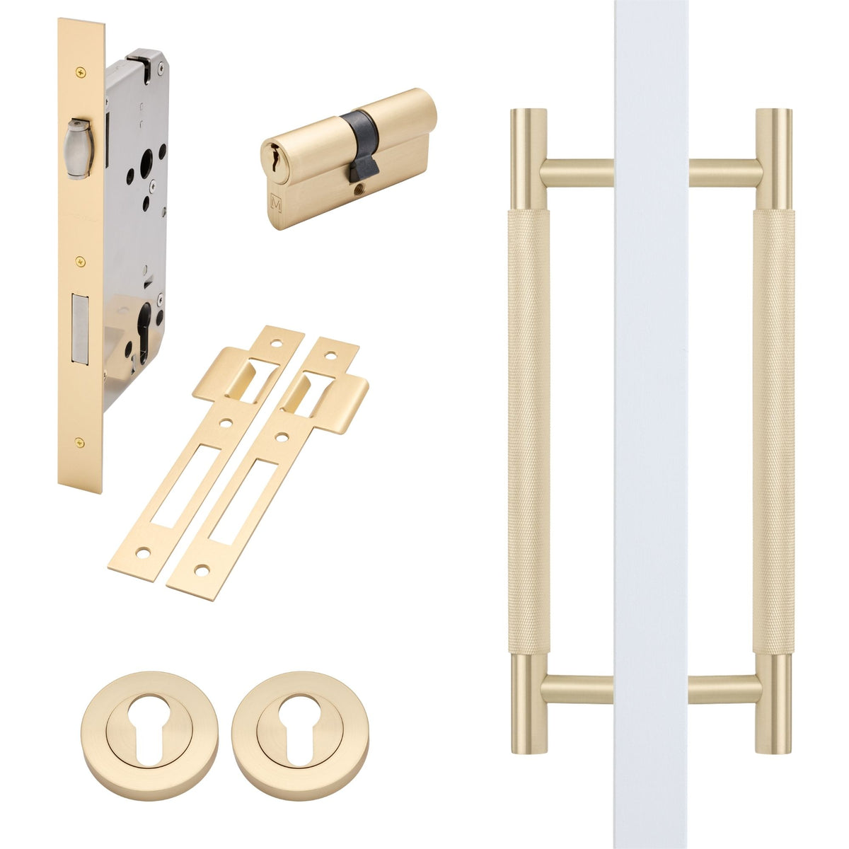 Satin Brass Roller Lock Kit - Charmian Pull