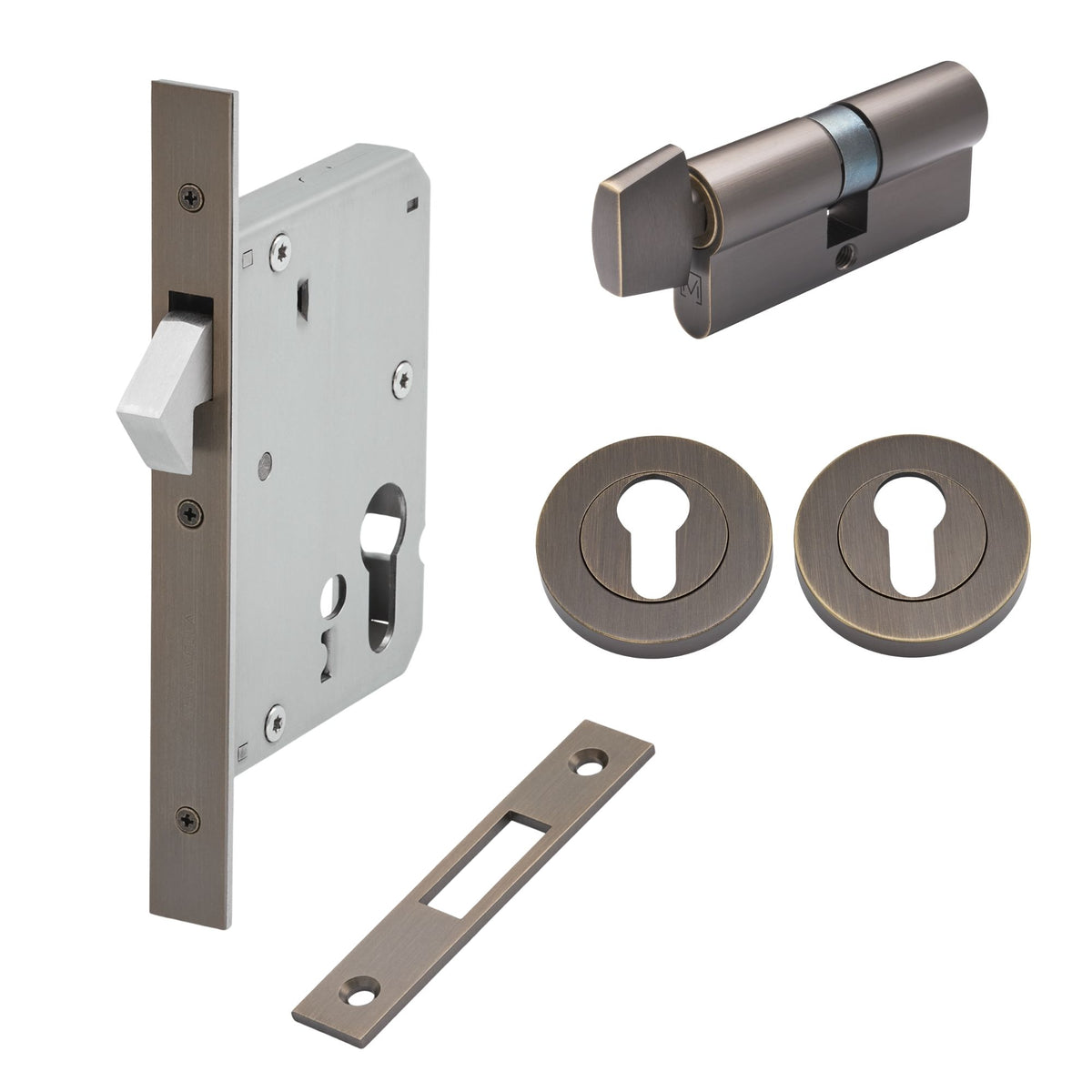 Aged Brass Sliding Door Lock Kit