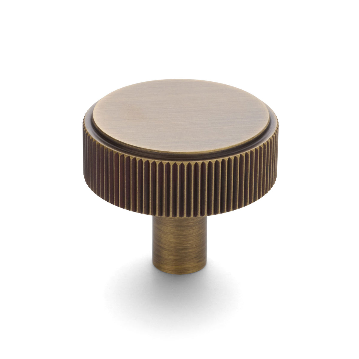 Aged Brass Round Fluted Cabinet Knob - Artemis