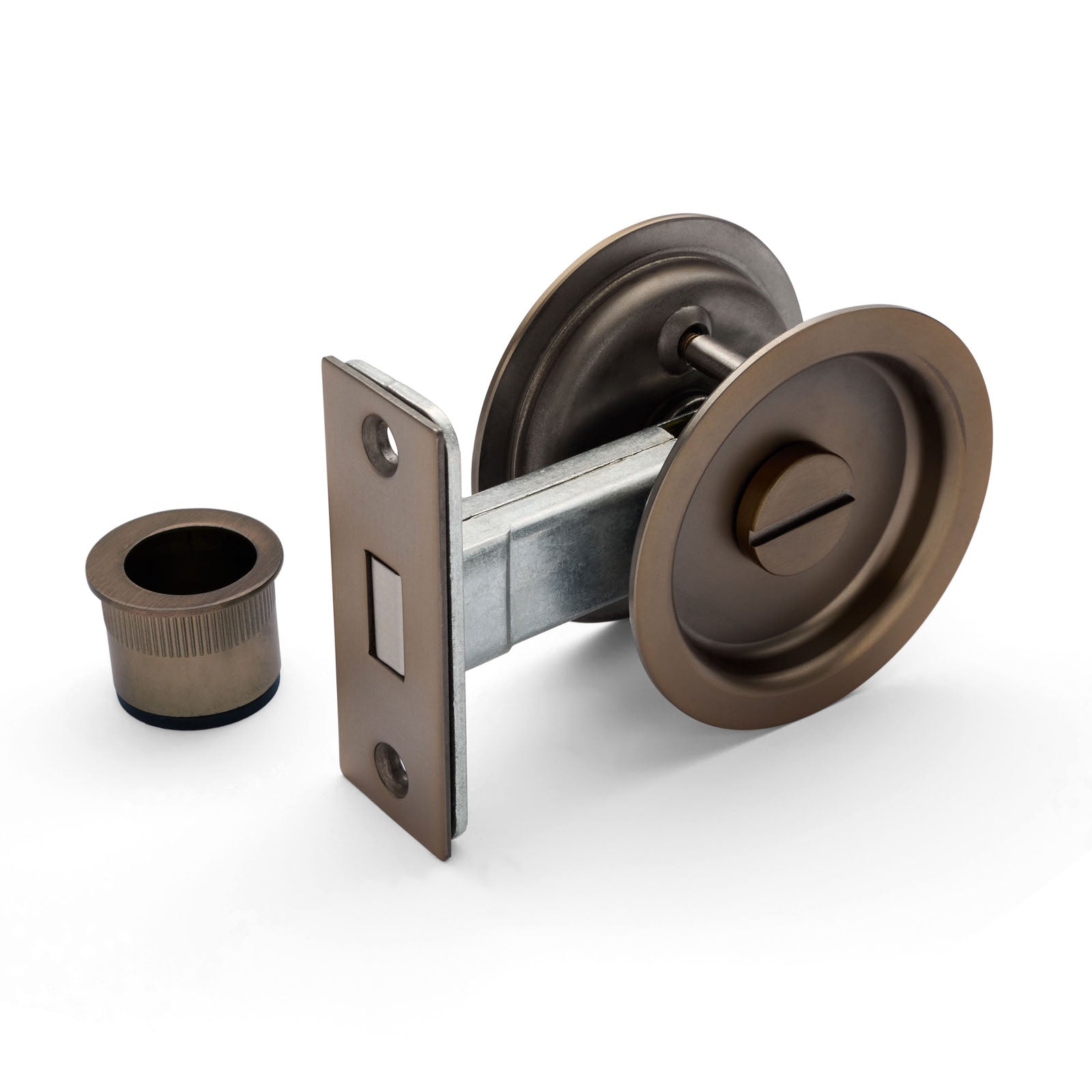 Aged Brass Round Sliding Cavity Privacy Lock | Manovella