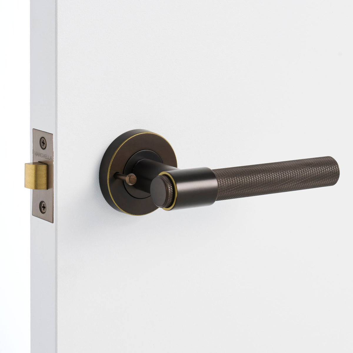 Gunmetal Privacy Door Handle Installed on a Door