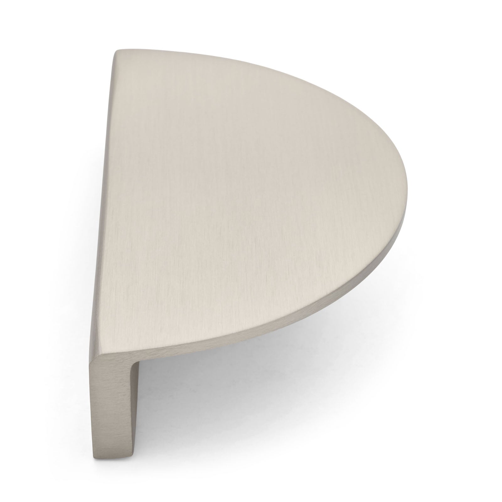 Curved metal shelf on a white background