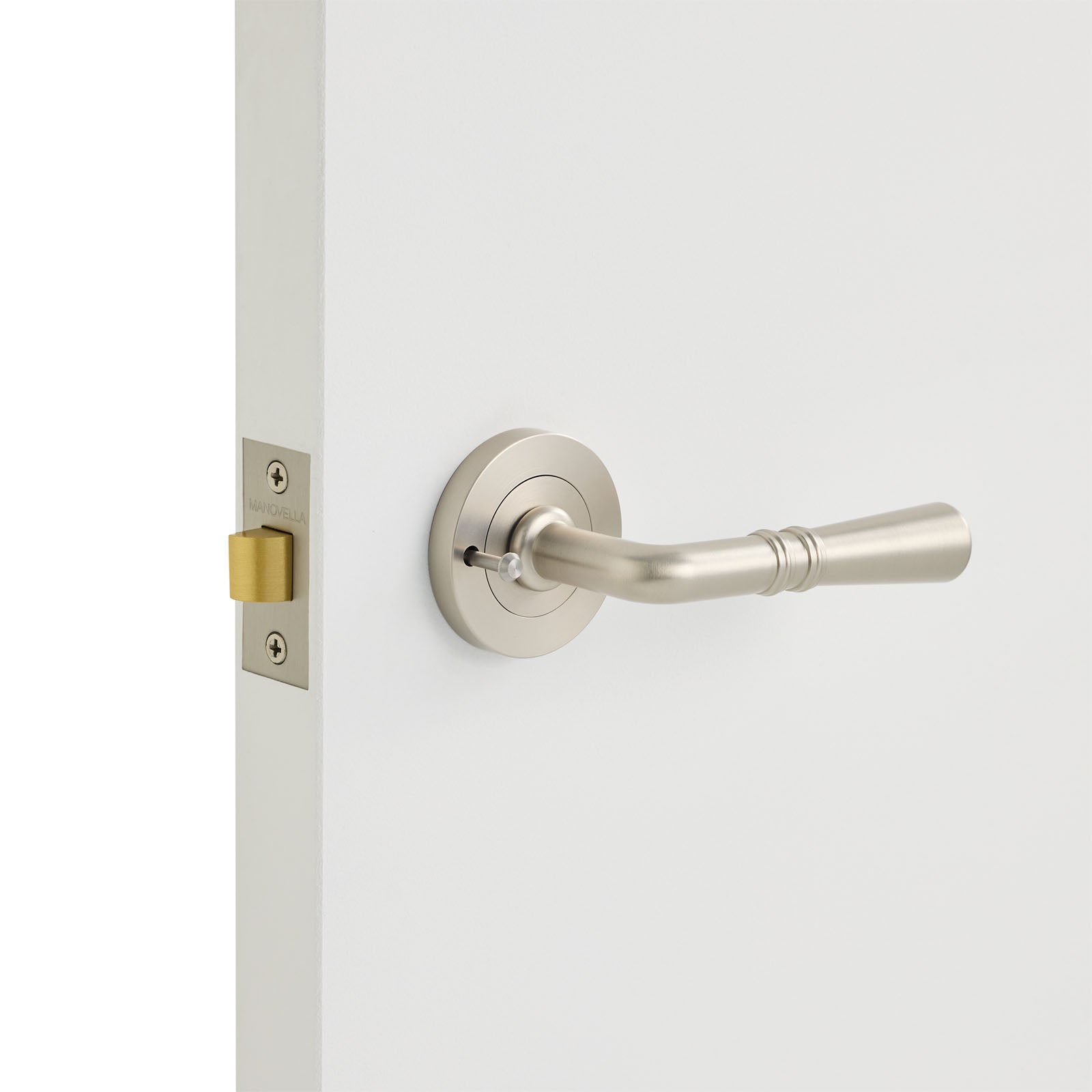 Brushed Nickel Privacy Door Handle Installed on a Door