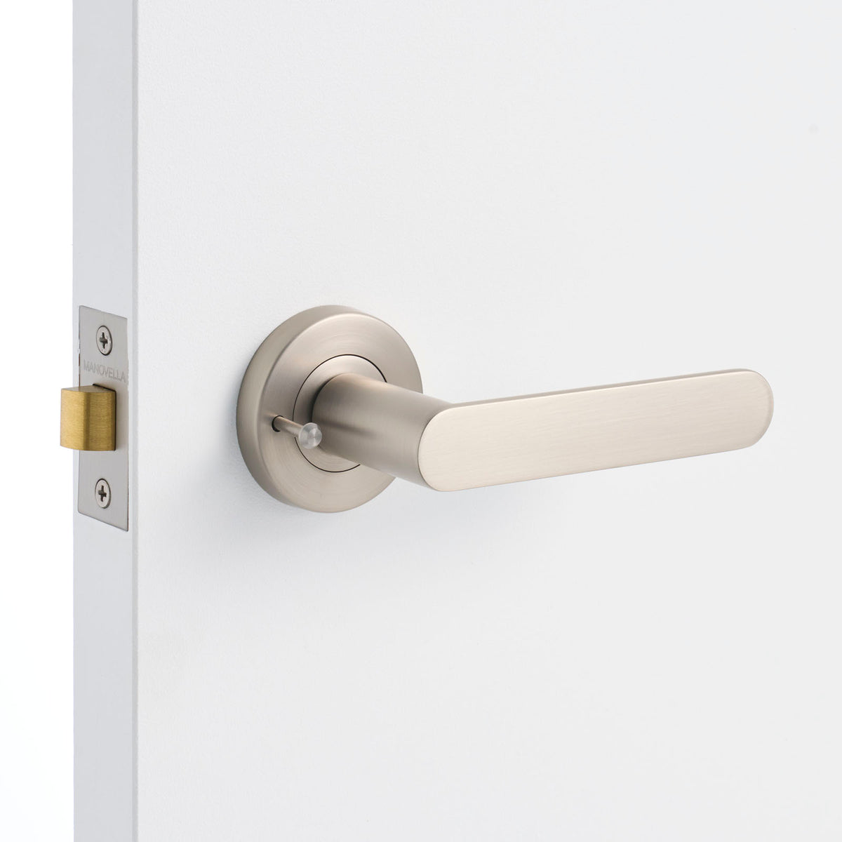 Brushed Nickel Privacy Door Handle Installed on a Door