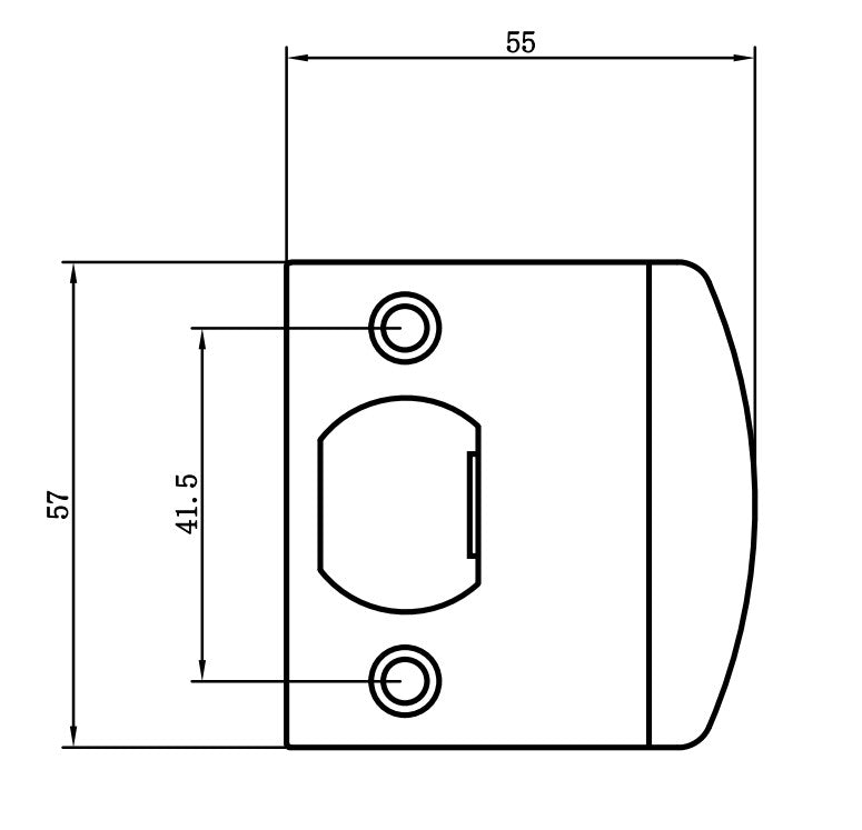 Extended 55mm Tubular Latch 'D' Strike Plate