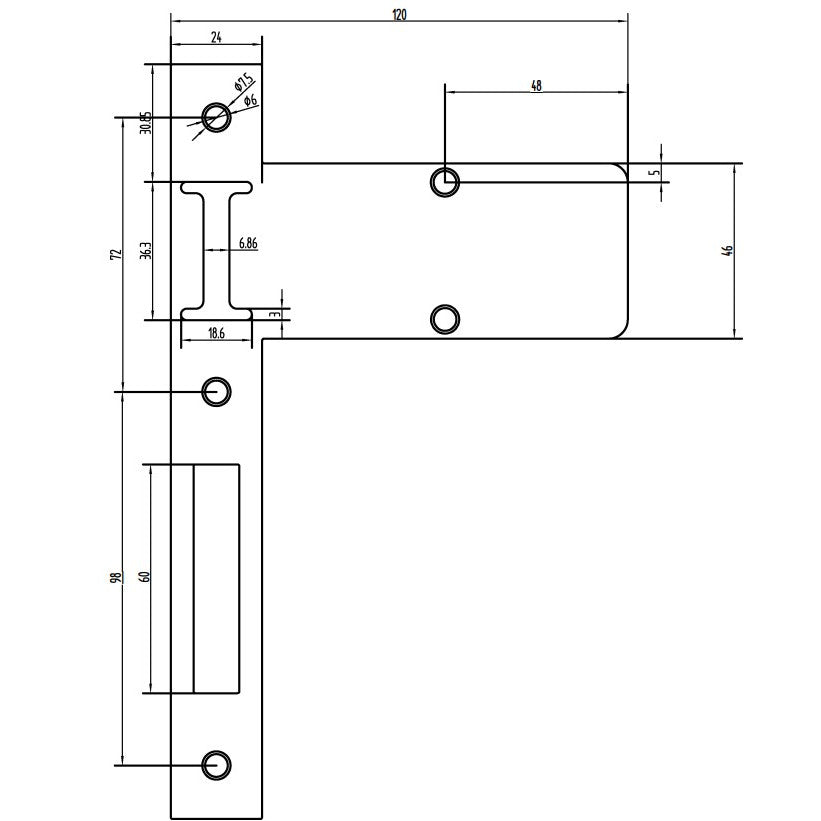 Extended 120mm Strike Plate to suit 85mm Roller Mortice Lock (Various Finishes)