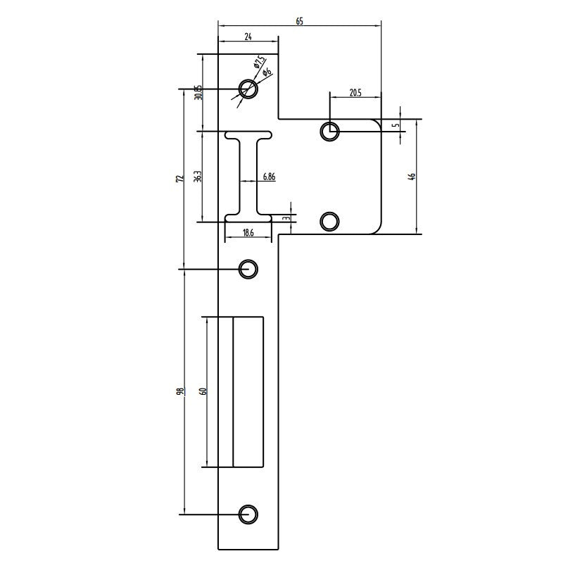 Extended 65mm Strike Plate to suit 85mm Roller Mortice Lock (Various Finishes)