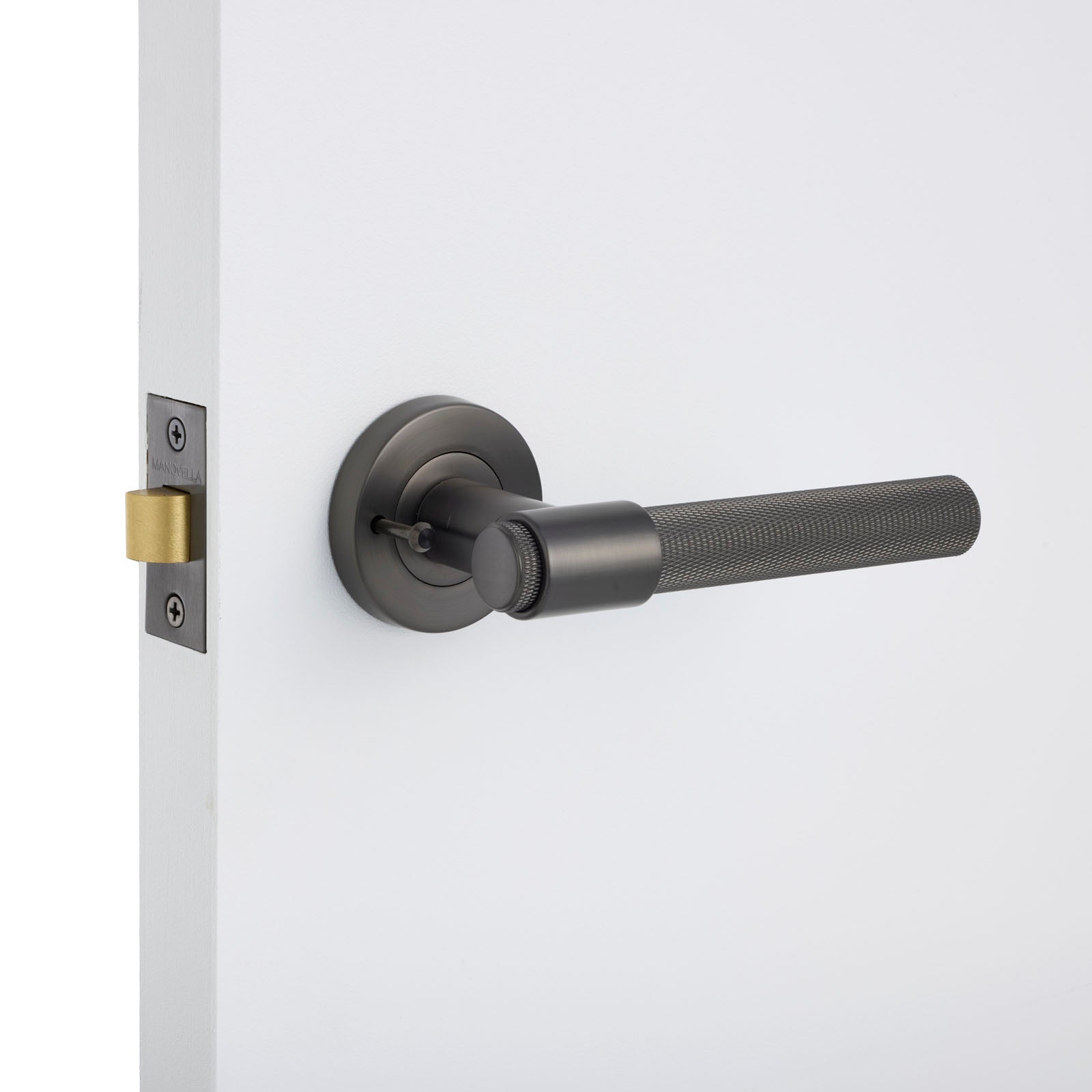 Gunmetal Privacy Door Handle Installed on a Door