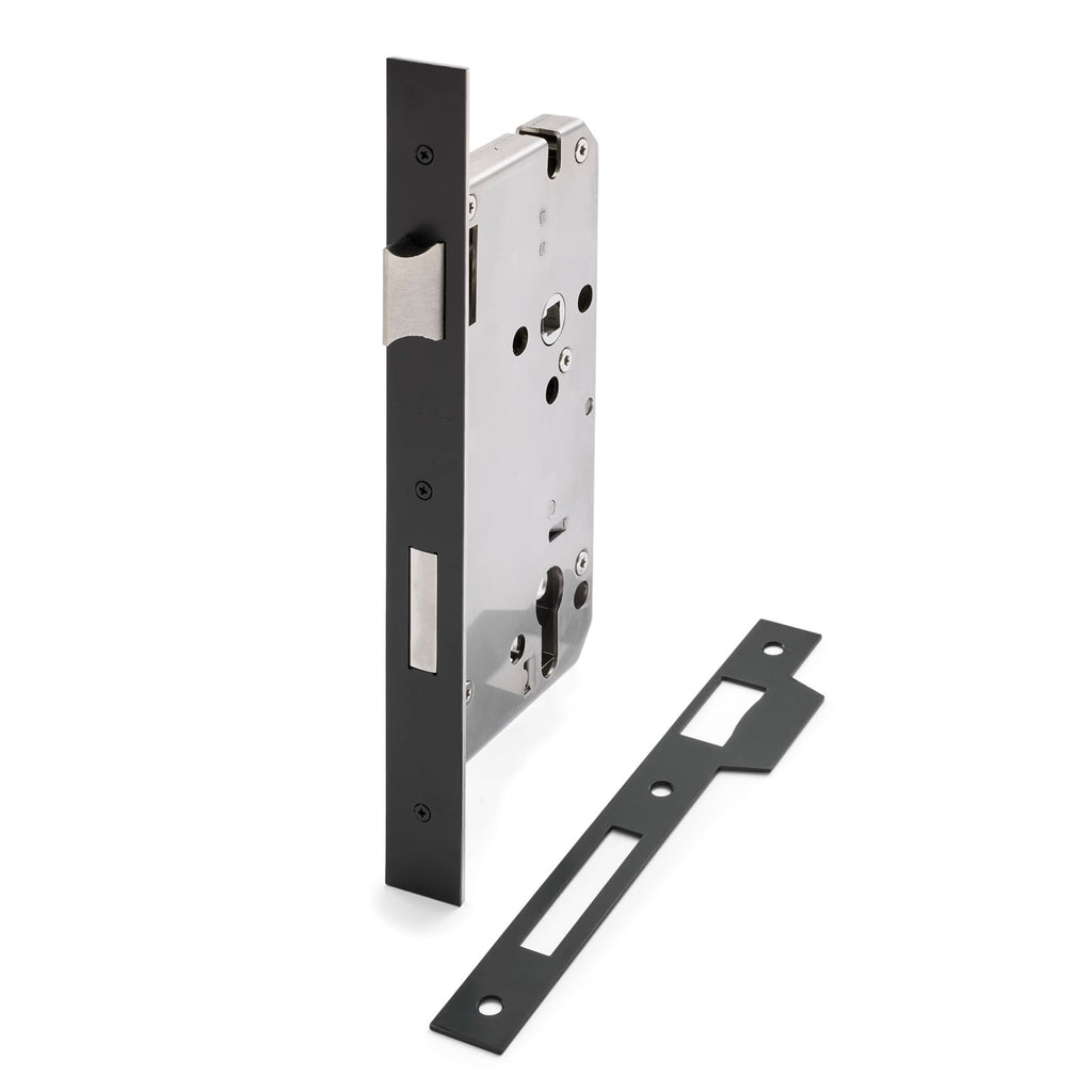 Matt Black Euro Mortice Lock 316SS (85mm Pitch 60mm Backset
