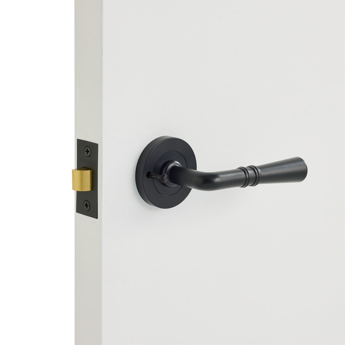 Matt Black Privacy Door Handle Installed on a Door