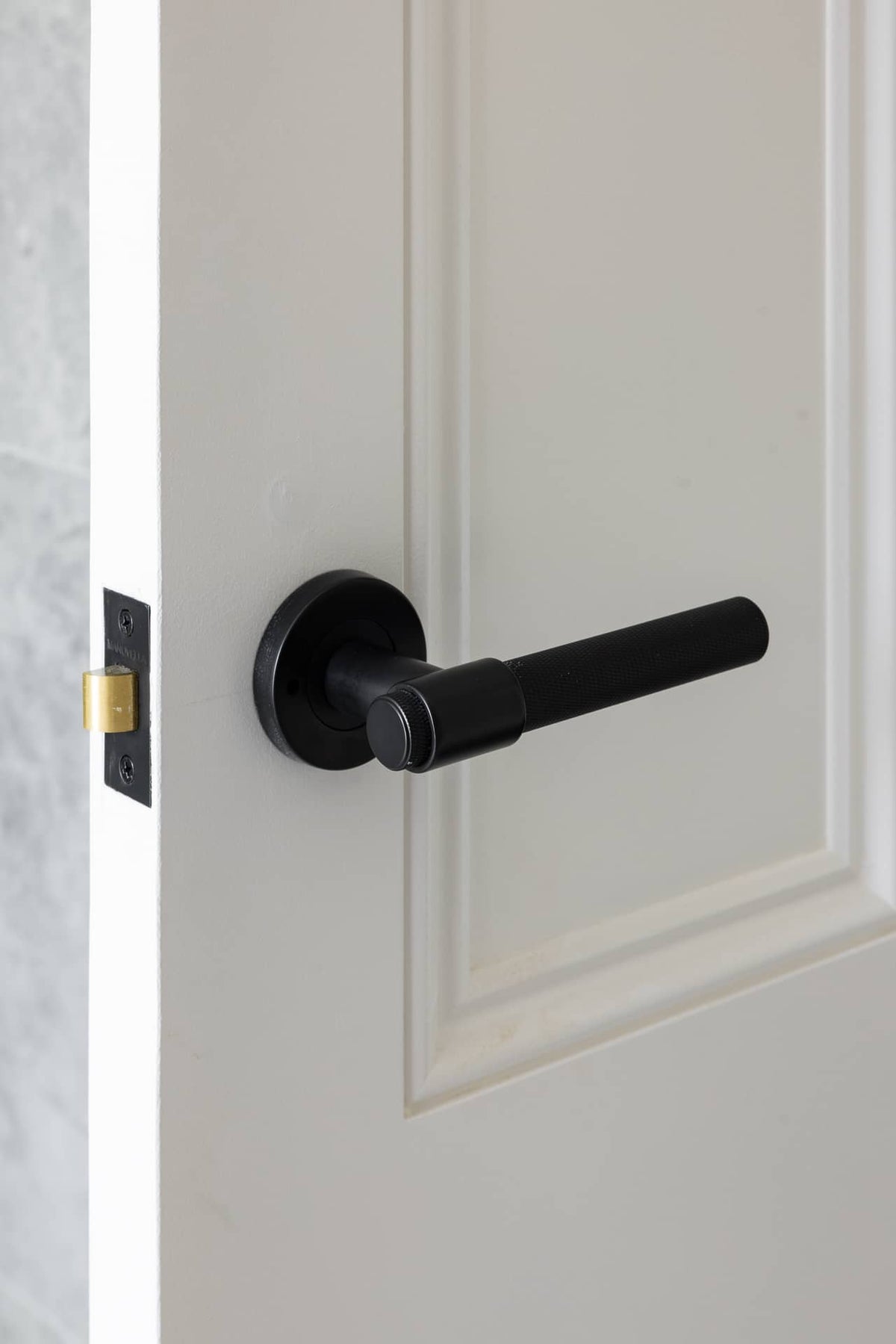 Matt Black Knurled Passage Door Handle - Rosedale