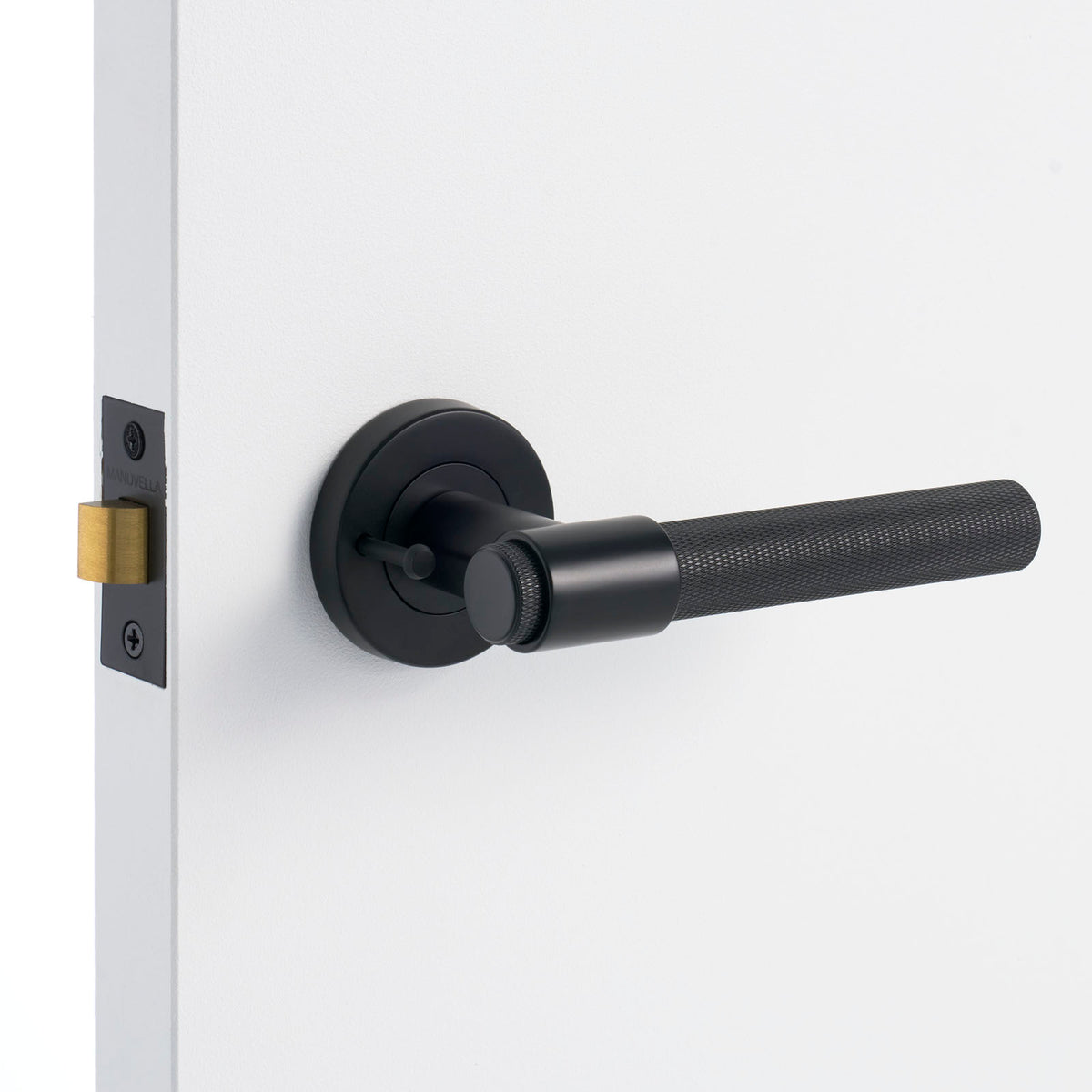 Matt Black Privacy Door Handle Installed on a Door