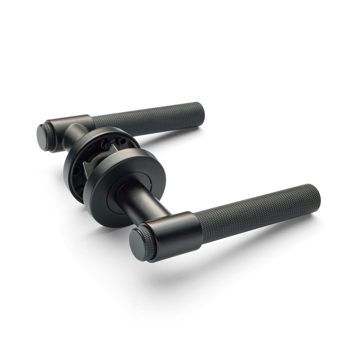 Matt Black Knurled Passage Door Handle - Rosedale