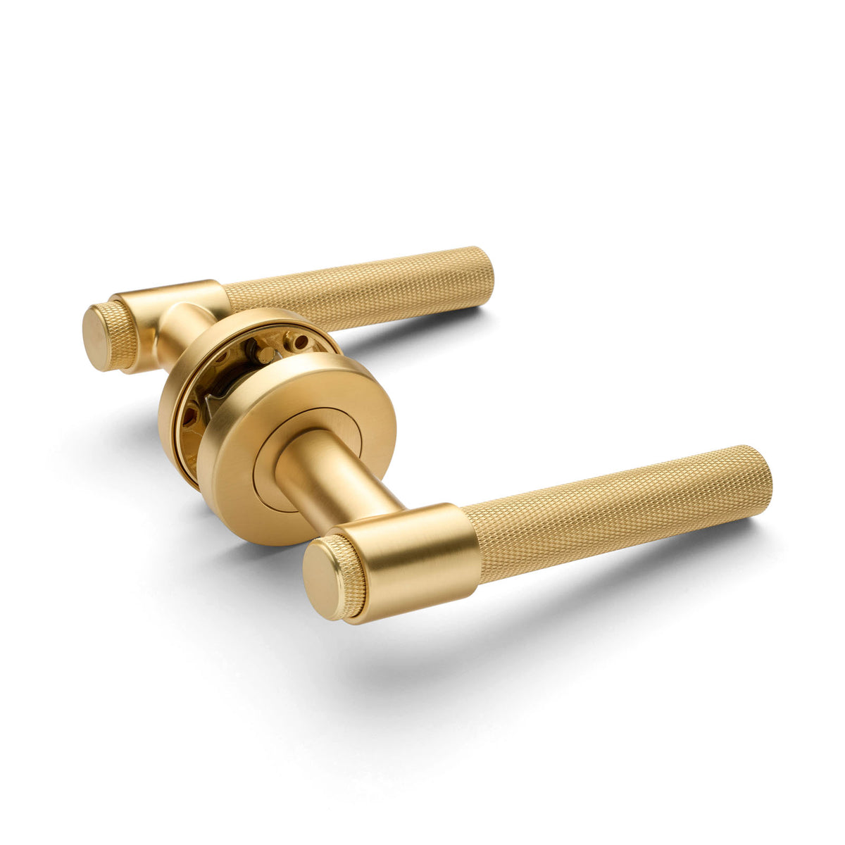 Satin Brass Knurled Passage Door Handle - Rosedale