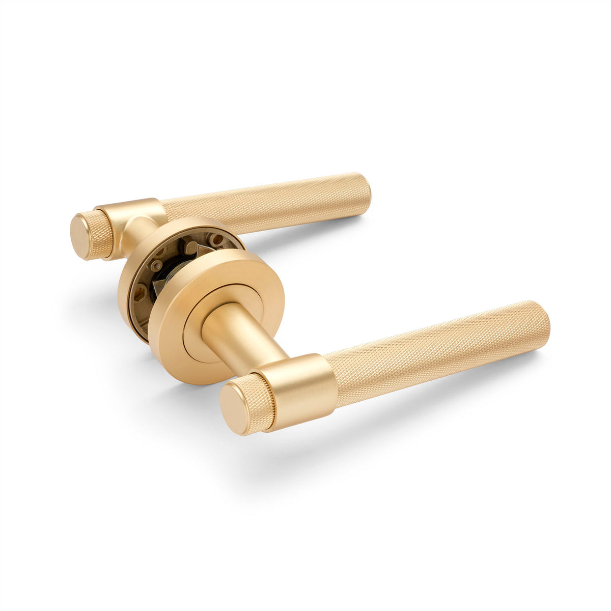 Satin Brass Knurled Passage Door Handle - Rosedale