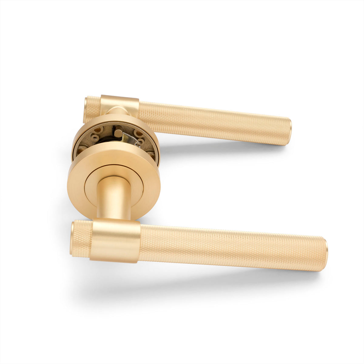 Satin Brass Knurled Passage Door Handle - Rosedale