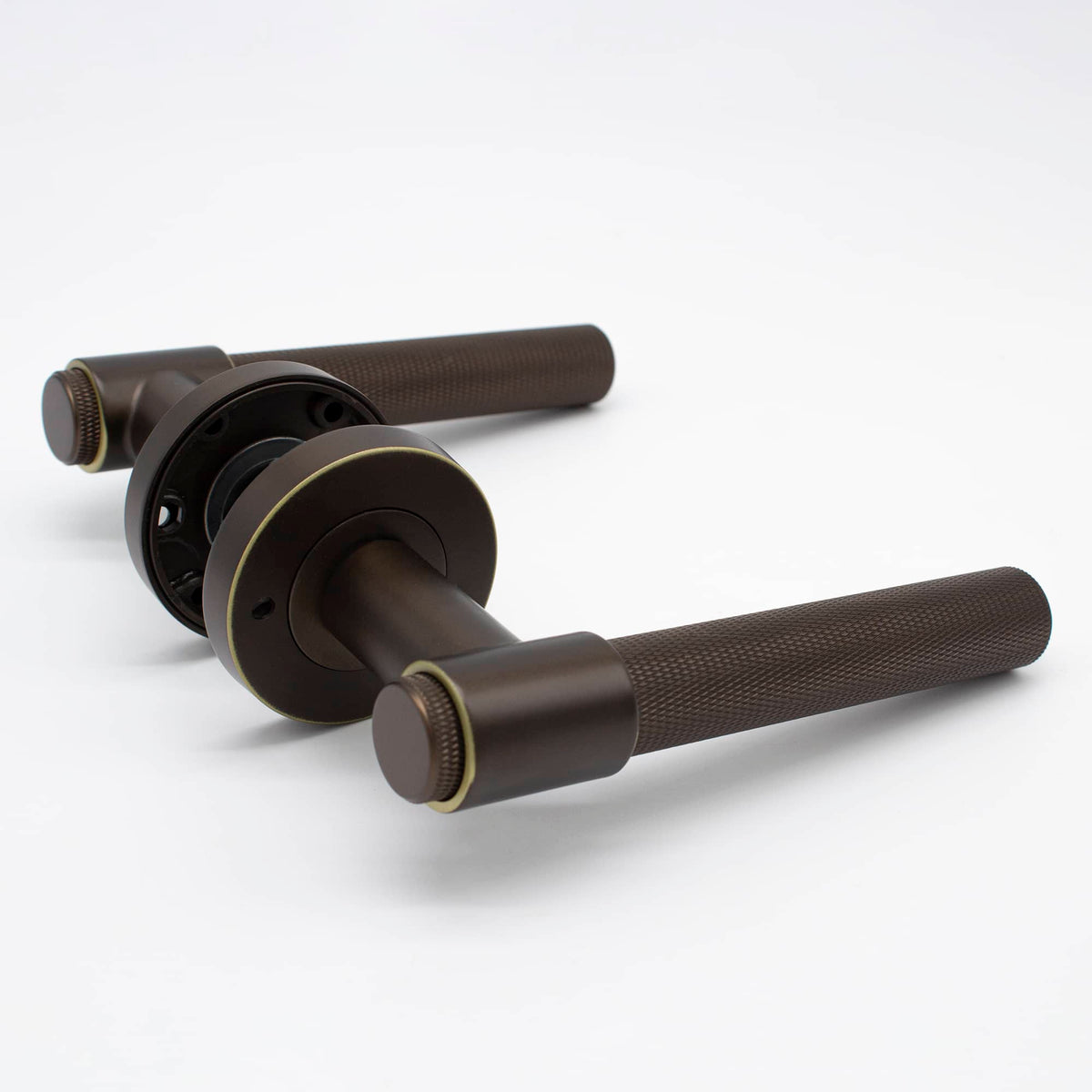 Aged Brass Knurled Privacy Door Handle - Rosedale