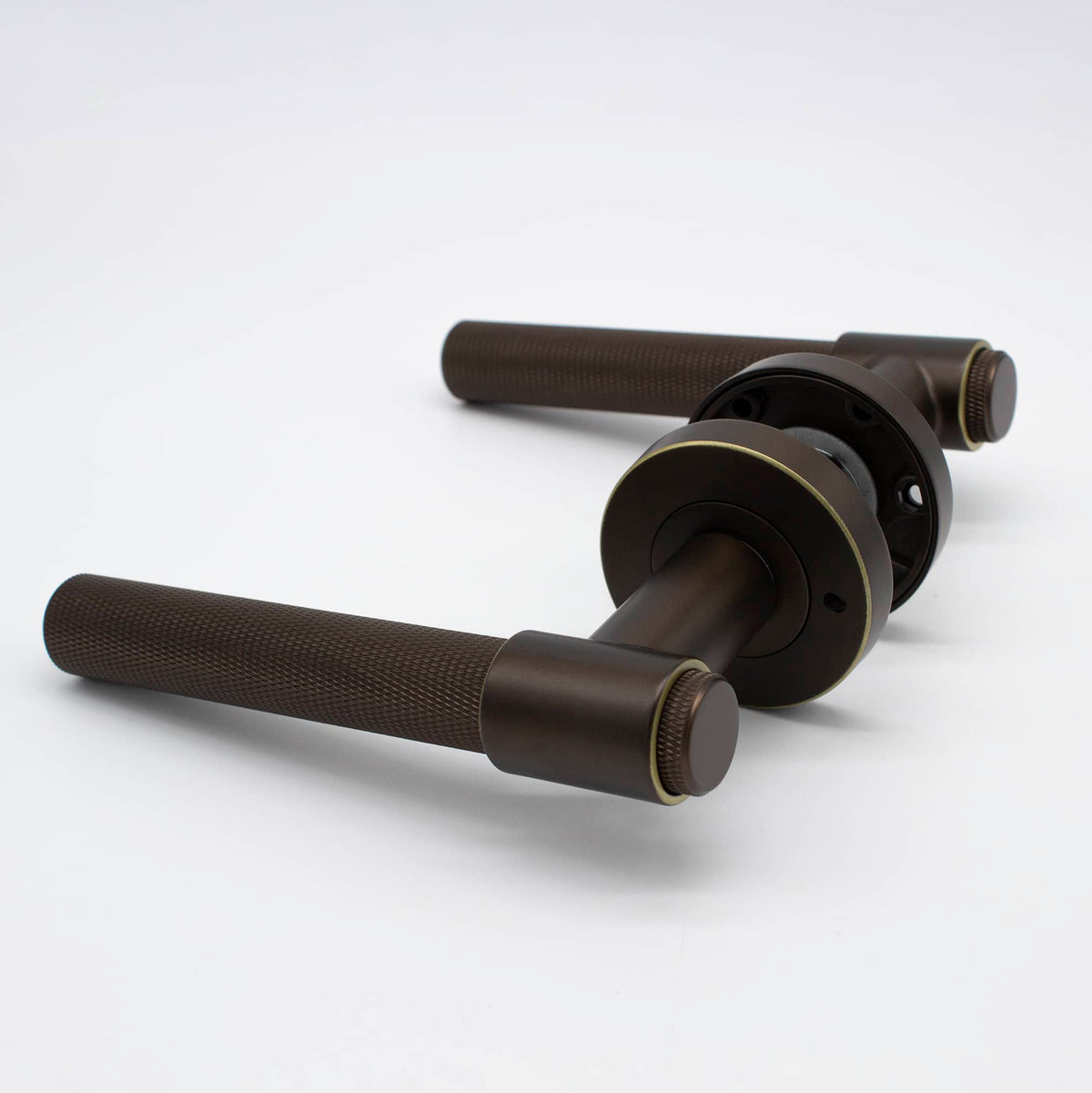 Aged Brass Knurled Privacy Door Handle - Rosedale