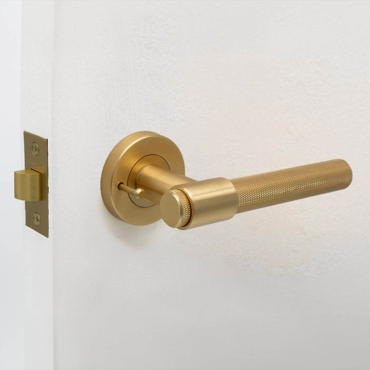 Satin Brass Knurled Privacy Door Handle - Rosedale