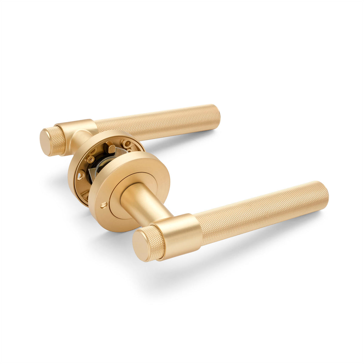 Satin Brass Knurled Privacy Door Handle - Rosedale
