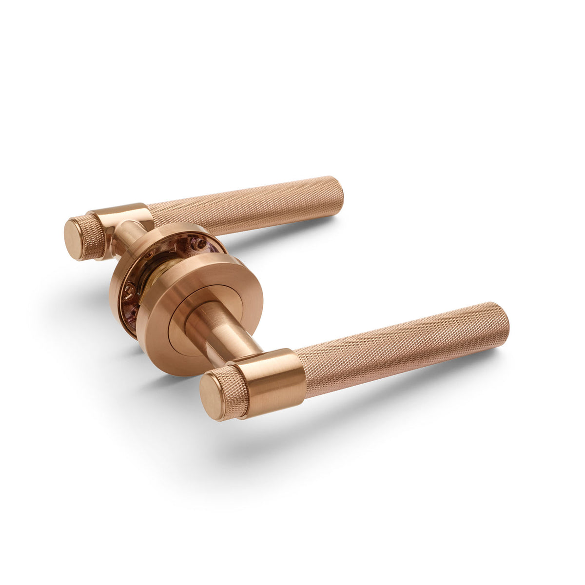 Brushed Copper Knurled Passage Door Handle - Rosedale