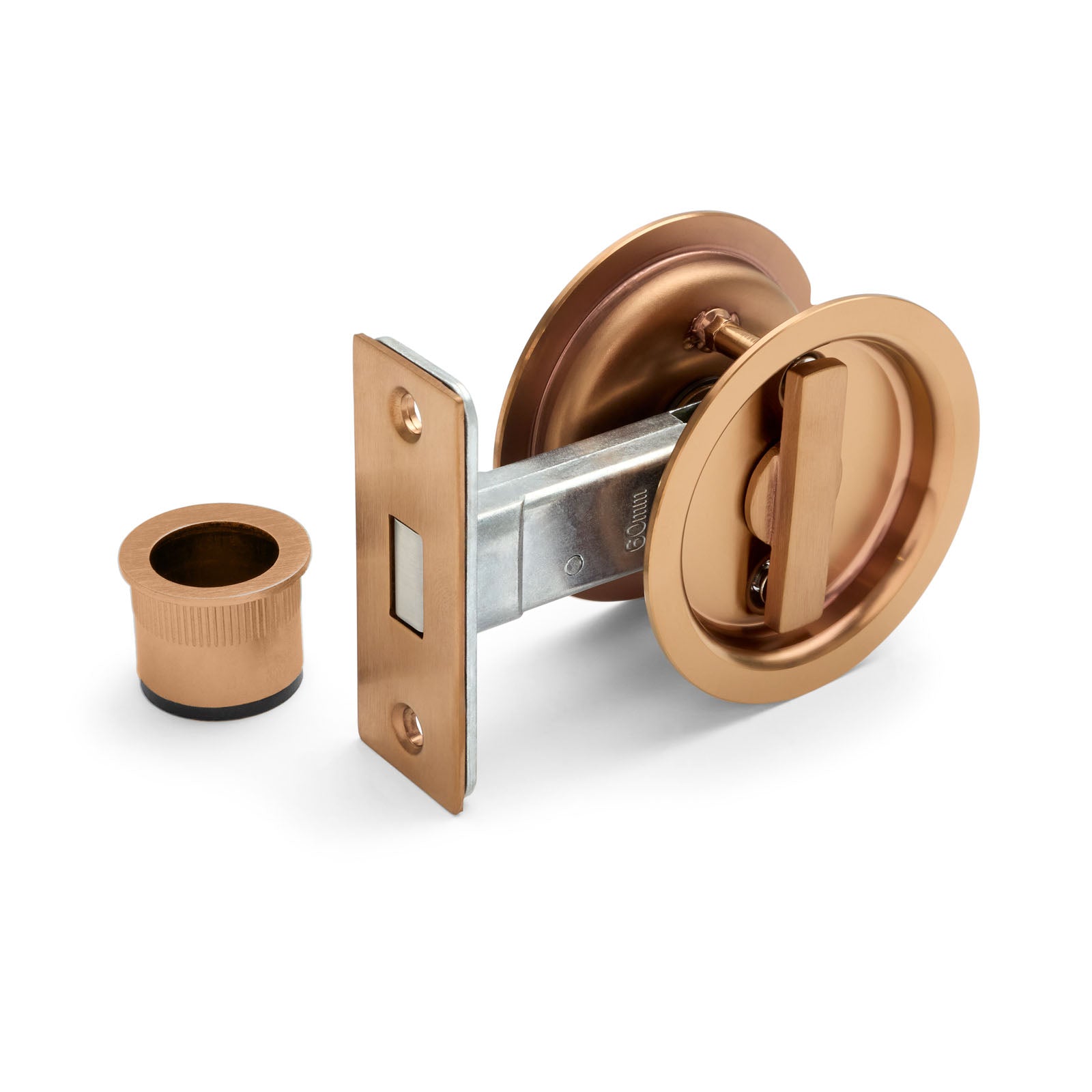 Ferarro Cavity Sliding Door Lock – Privacy Function, Round Brushed Chrome, BC Style