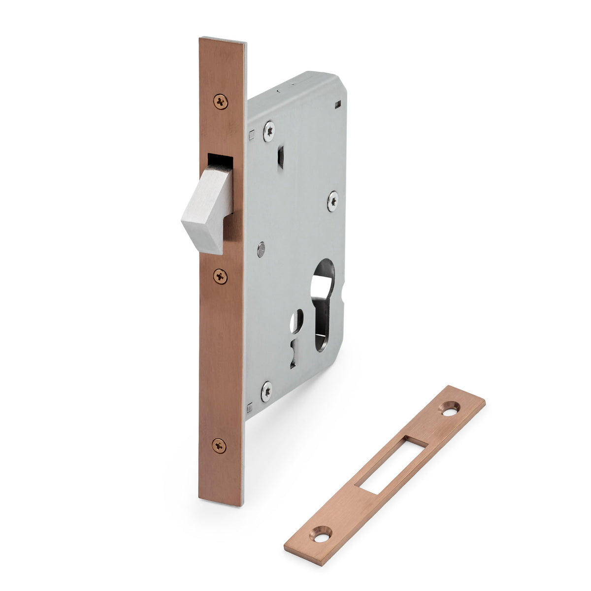 Brushed Copper Euro Sliding Door Mortice Lock 316SSS (60mm Backset)