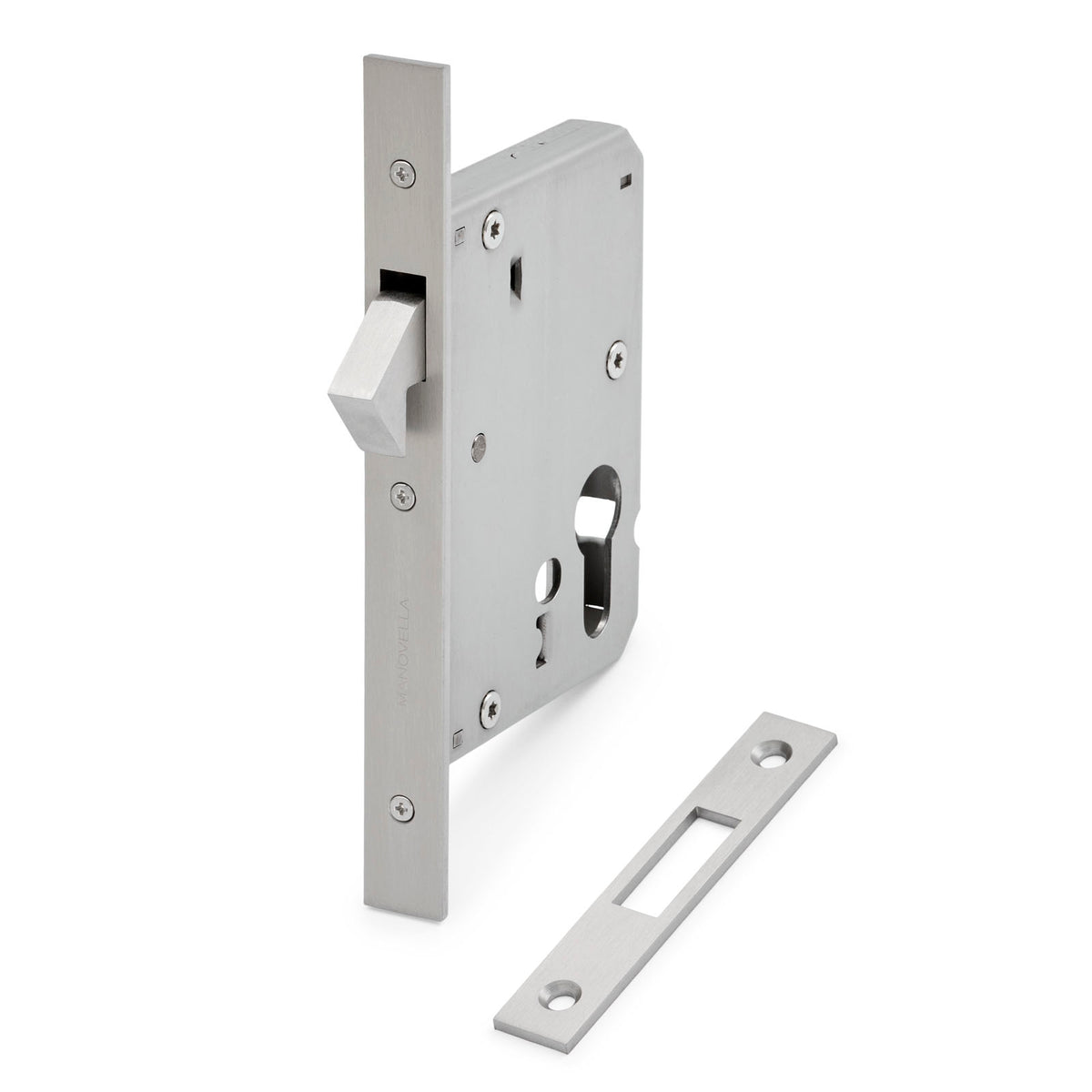 Brushed Nickel Euro Sliding Door Mortice Lock 316SSS (60mm Backset)
