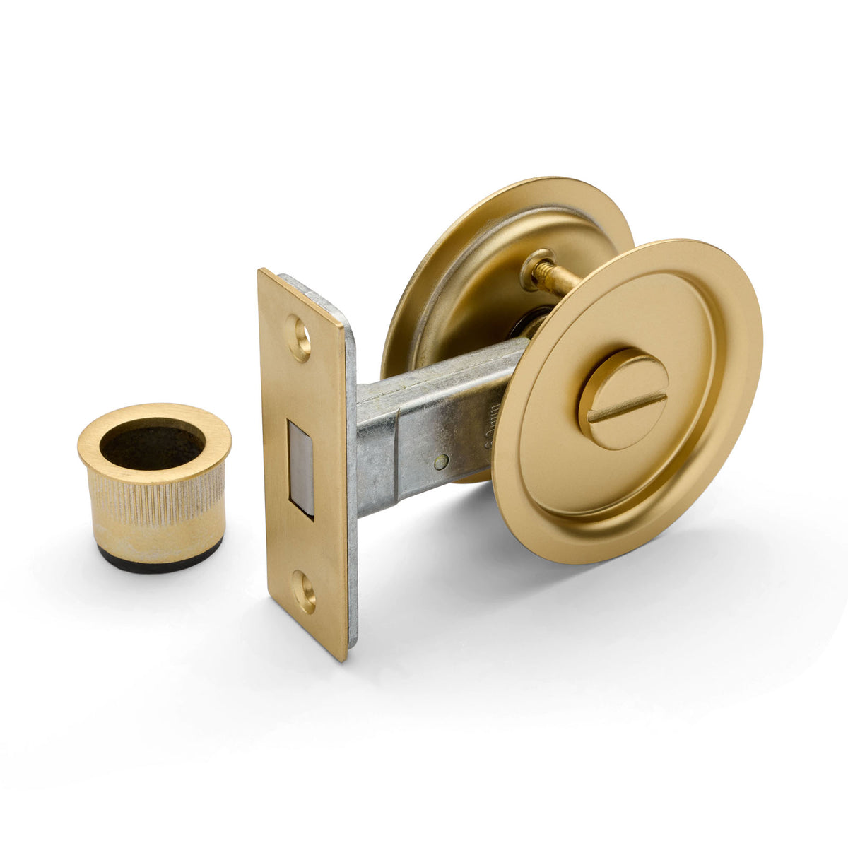 Satin Brass Round Sliding Cavity Privacy Lock