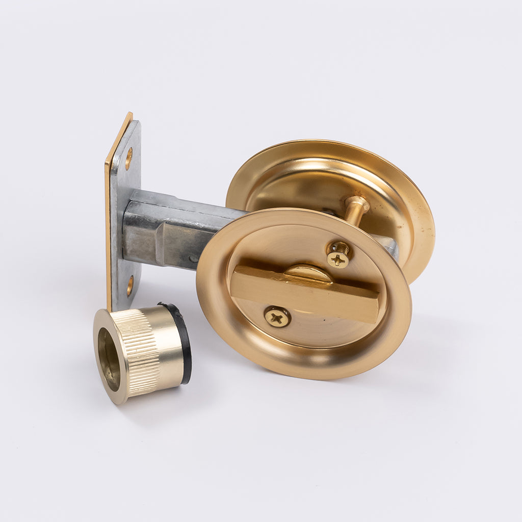 Satin Brass Round Sliding Cavity Privacy Lock