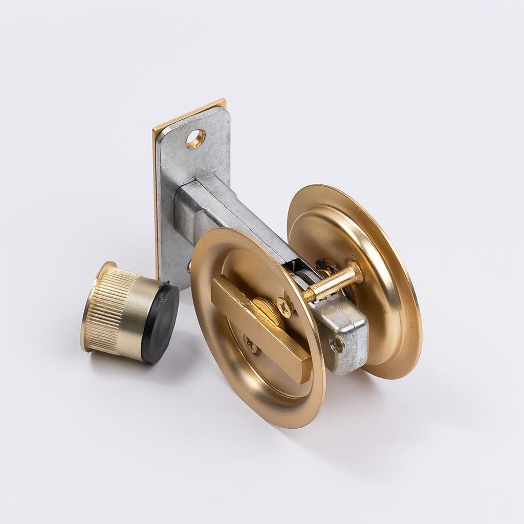 Satin Brass Round Sliding Cavity Privacy Lock